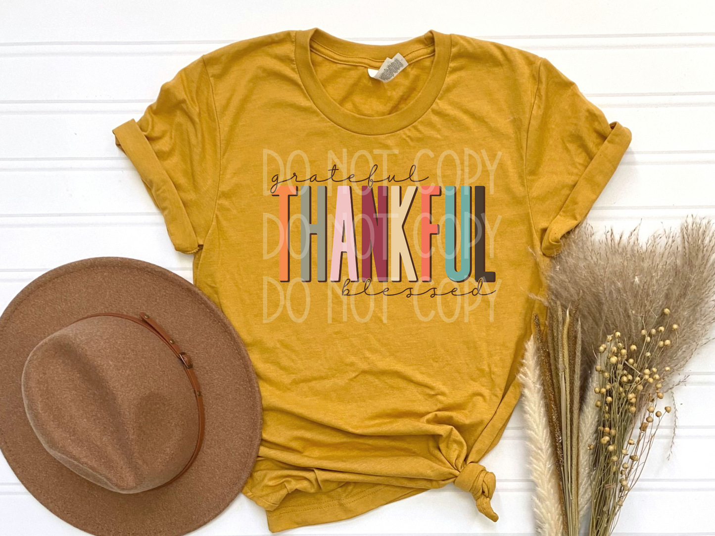 Grateful Thankful Blessed Colorful DTF