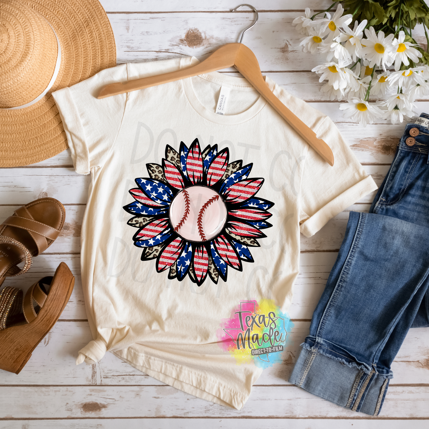 Patriotic Baseball Sunflower DTF