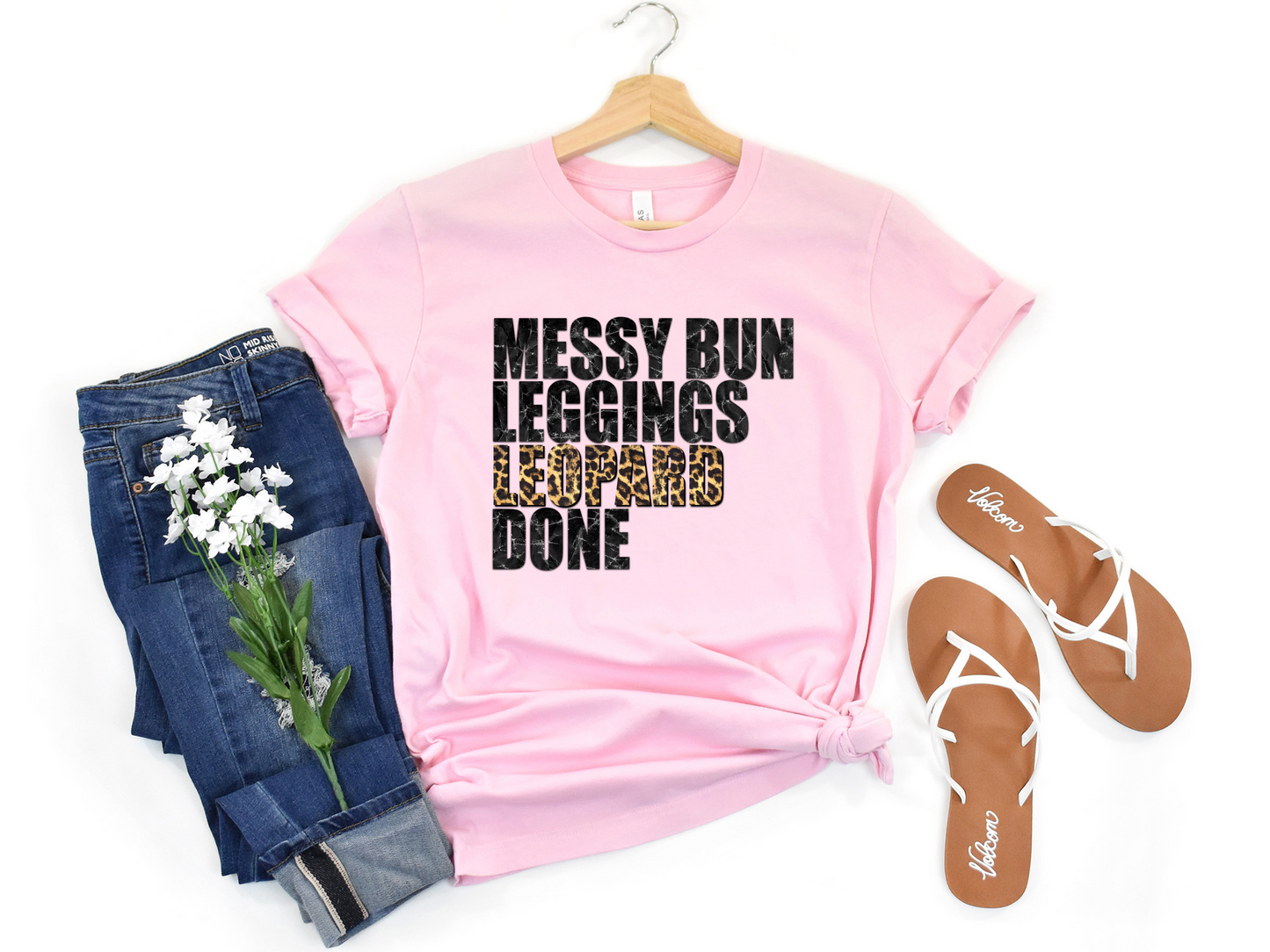 Messy Bun Leggings Leopard Done DTF