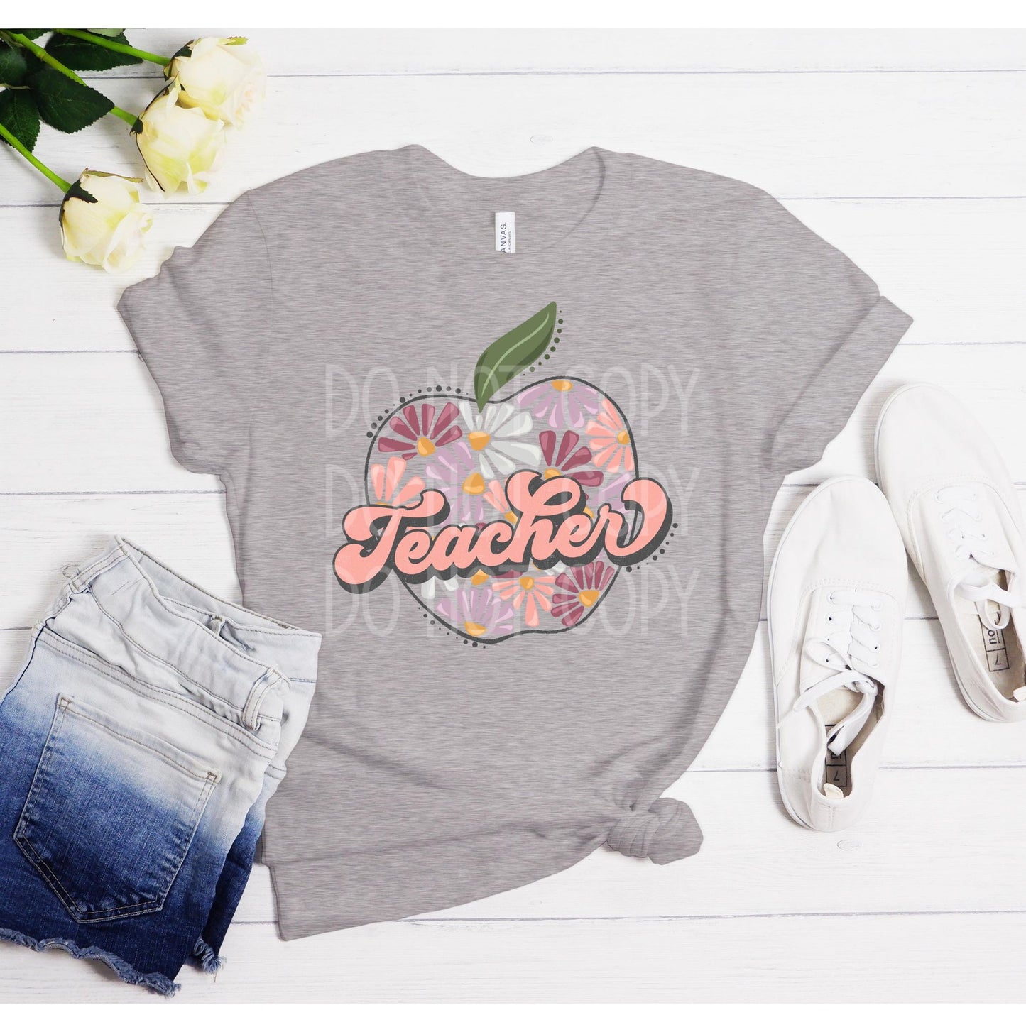 Teacher Floral Apple DTF