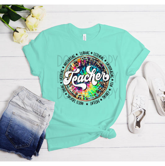 Teacher (Tie Dye Leopard Circle) DTF